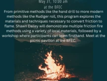 Brown Family Environmental Center Friction Fire Making flyer.